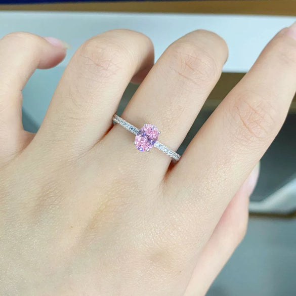 Wholesale Women's 925 Sterling Silver Geometric Pigeon Egg Ring With Pink Diamond Electroplated