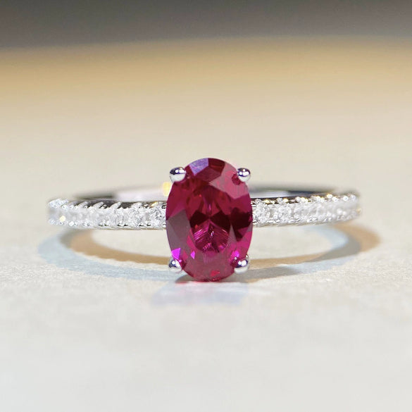 Wholesale Women's 925 Sterling Silver Geometric Pigeon Egg Ring With Pink Diamond Electroplated