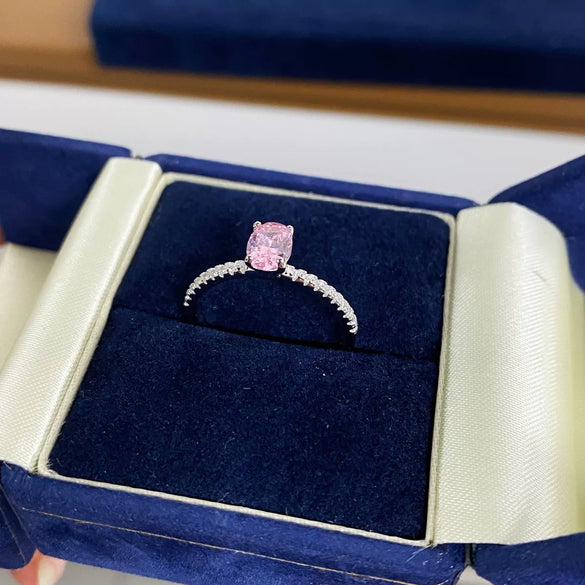 Wholesale Women's 925 Sterling Silver Geometric Pigeon Egg Ring With Pink Diamond Electroplated