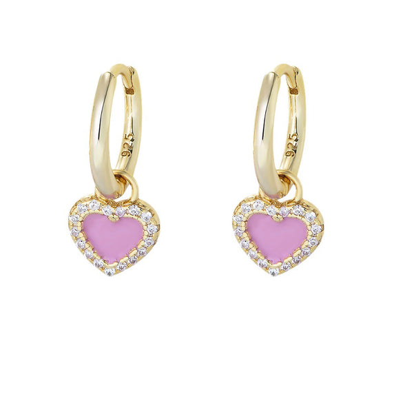 Wholesale Women's 925 Sterling Silver Geometric Pink Oil Drop Heart Zircon Earrings