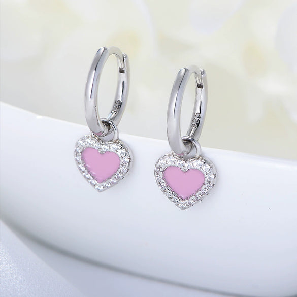 Wholesale Women's 925 Sterling Silver Geometric Pink Oil Drop Heart Zircon Earrings