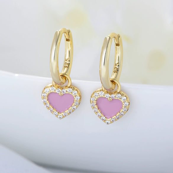 Wholesale Women's 925 Sterling Silver Geometric Pink Oil Drop Heart Zircon Earrings