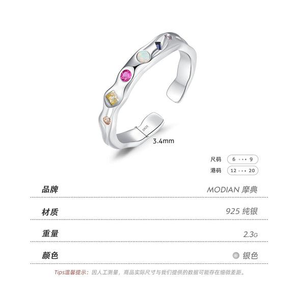 Wholesale Women's 925 Sterling Silver Geometric Rainbow Irregular Liquid Ring With Gem Inlaid Design