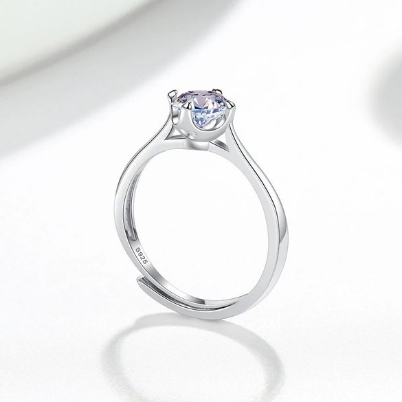 Wholesale Women's 925 Sterling Silver Geometric Single Diamond Four Claw Ring With Electroplating