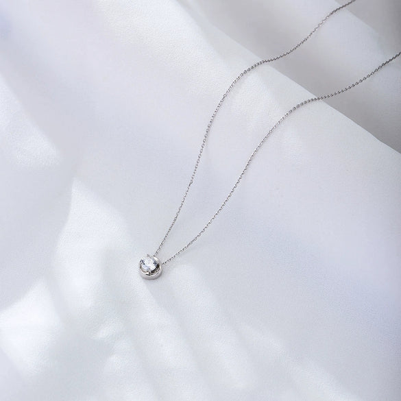 Wholesale Women's 925 Sterling Silver Geometric Single Diamond Zircon Clavicle Necklace