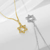 Wholesale Women's 925 Sterling Silver Geometric Sixpointed Star Hollow Pendant Necklace With 14K Gold Plated Diamond Cross Chain