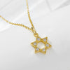 Wholesale Women's 925 Sterling Silver Geometric Sixpointed Star Hollow Pendant Necklace With 14K Gold Plated Diamond Cross Chain
