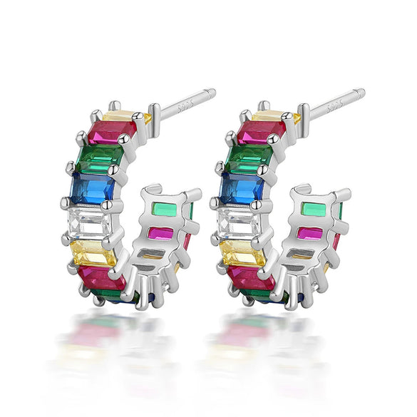 Wholesale Women's 925 Sterling Silver Geometric Square Zircon Earrings With Electroplating And Dopamine Style