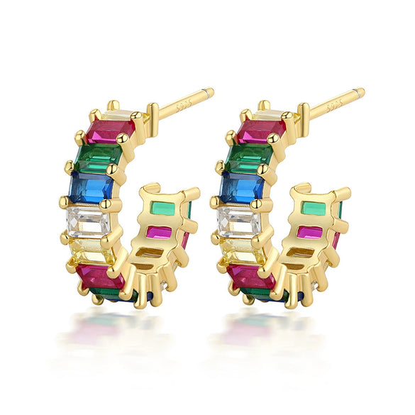 Wholesale Women's 925 Sterling Silver Geometric Square Zircon Earrings With Electroplating And Dopamine Style