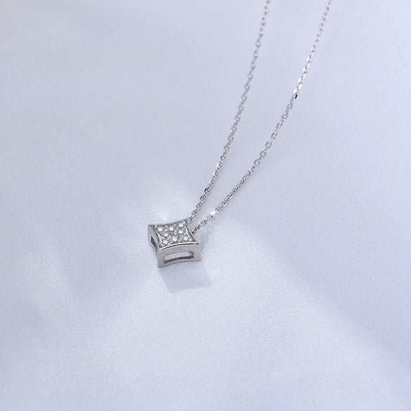 Wholesale Women's Sterling Silver Geometric Square Zircon Pendant Necklace With Cross Chain And Diamond Design