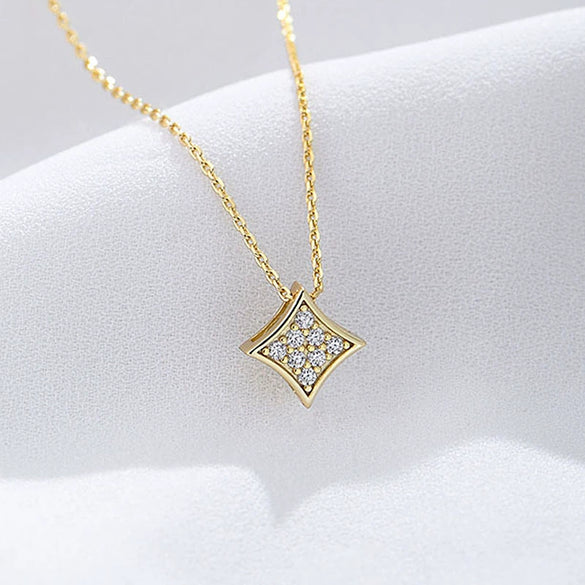 Wholesale Women's Sterling Silver Geometric Square Zircon Pendant Necklace With Cross Chain And Diamond Design