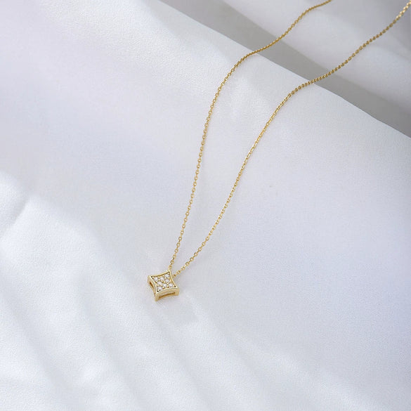 Wholesale Women's Sterling Silver Geometric Square Zircon Pendant Necklace With Cross Chain And Diamond Design