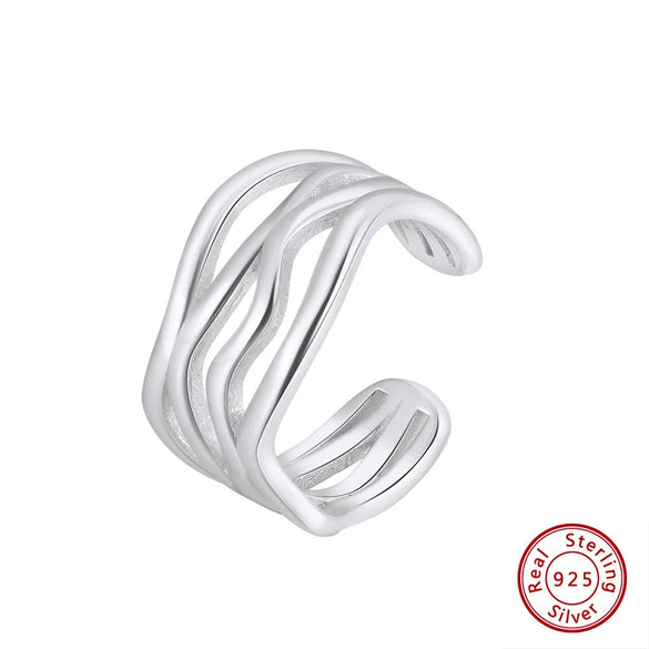 Wholesale Women's 925 Sterling Silver Geometric Threelayer Interwoven Electroplated Ring