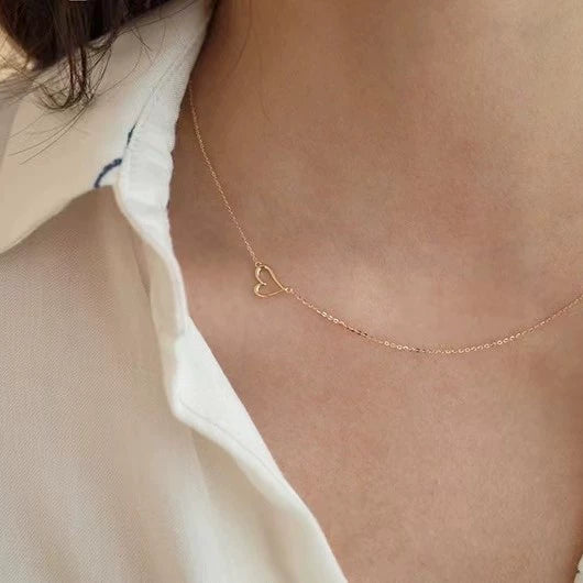Wholesale Women's 925 Sterling Silver Heart Pendant Necklace Gold Plated O Word Chain