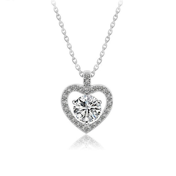 Wholesale Women's 925 Sterling Silver Heart Shape Moissanite Inlaid Clavicle Pendant Necklace With Cross Chain