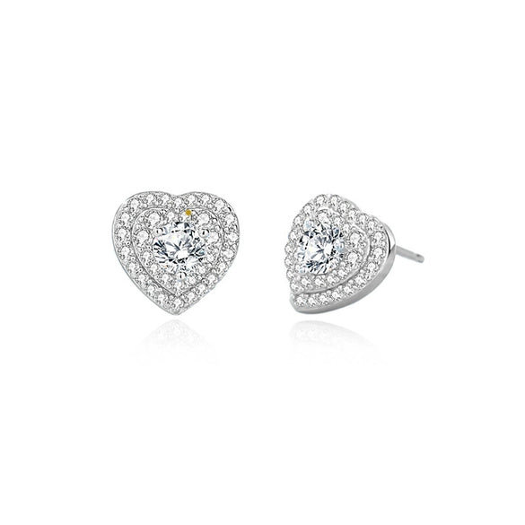 Wholesale Women's 925 Sterling Silver Heartshaped Doublelayer Zircon Electroplated Classic Fashion Earrings