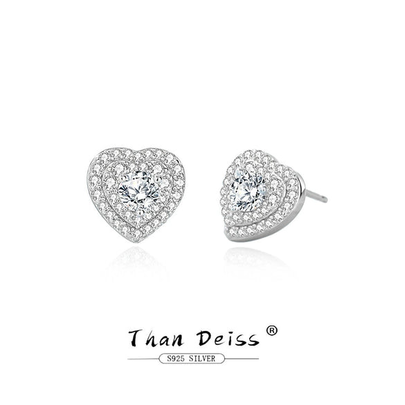 Wholesale Women's 925 Sterling Silver Heartshaped Doublelayer Zircon Electroplated Classic Fashion Earrings