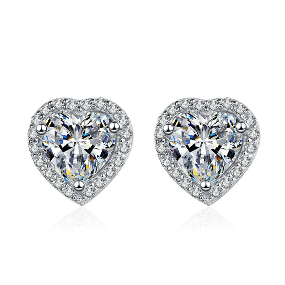 Wholesale Women's 925 Sterling Silver Heartshaped Moissanite Earrings With Electroplating