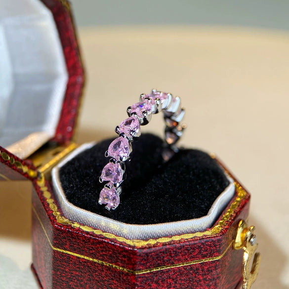 Wholesale Women's 925 Sterling Silver Heartshaped Ring With Pink Diamonds Sweet Style Electroplated