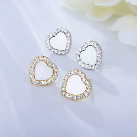 Wholesale Women's 925 Sterling Silver Heartshaped Stud Earrings With Diamond Design