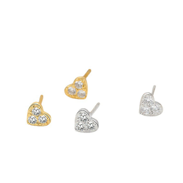Wholesale Women's 925 Sterling Silver Heartshaped Stud Earrings With Diamond Embedded