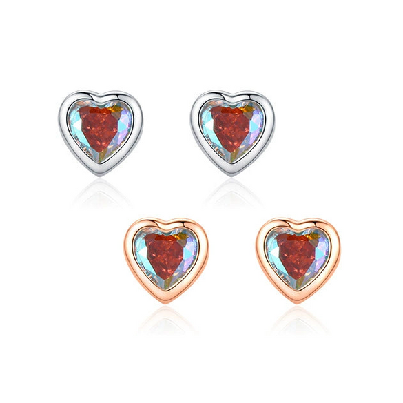 Wholesale Women's 925 Sterling Silver Heartshaped Zircon Inlaid Earrings