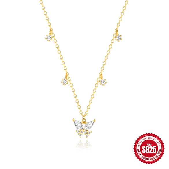 Wholesale Women's 925 Sterling Silver Hot Butterfly Geometric Patterned Stacked Clavicle Chain With Electroplating O Word Chain Necklace