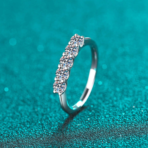 Wholesale Women's 925 Sterling Silver Inlaid Pt950 Platinum Moissanite Row Ring With Geometric Design And Electroplating