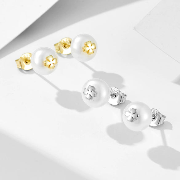 Wholesale Women's 925 Sterling Silver Inlaid With Pearls Fourleaf Clover And Flower Earrings