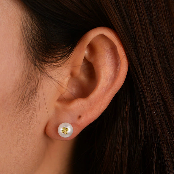 Wholesale Women's 925 Sterling Silver Inlaid With Pearls Fourleaf Clover And Flower Earrings