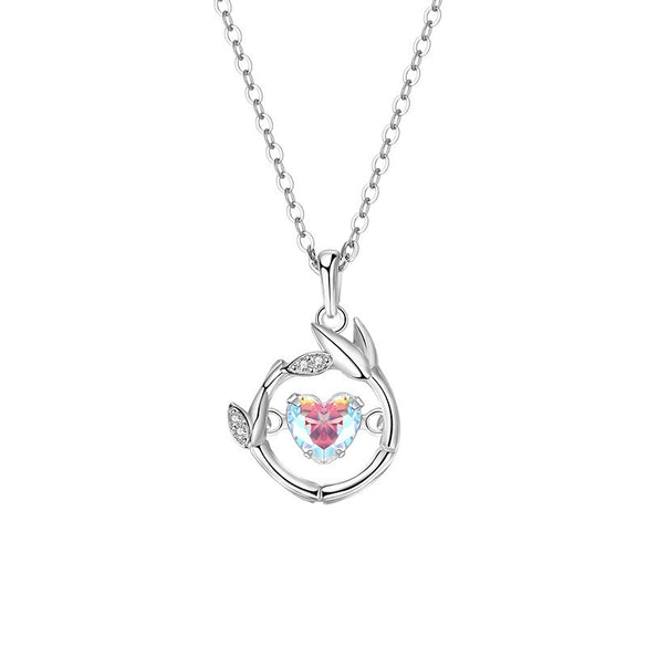 Wholesale Women's 925 Sterling Silver Inlaid Zircon Geometric Heart And Dropshaped Pendant Cross Chain Necklace