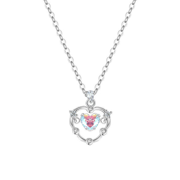 Wholesale Women's 925 Sterling Silver Inlaid Zircon Geometric Heart And Dropshaped Pendant Cross Chain Necklace