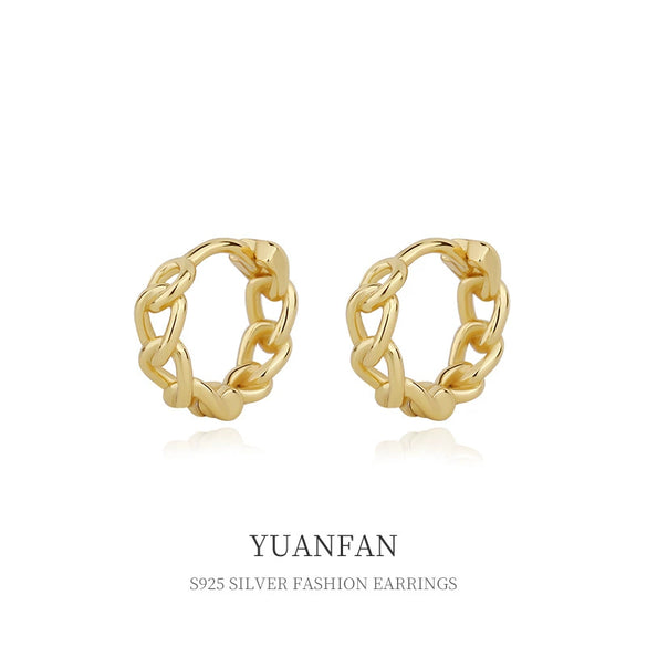 Wholesale Women's 925 Sterling Silver Ins Retro Simple Geometric Style Chain Earrings With Electroplating