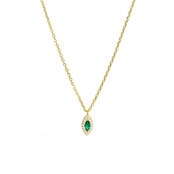 Wholesale Women's Sterling Silver 14K Gold Plated Emerald Rhombus Pendant Ochain Necklace With Eye Of Horus Retro Design