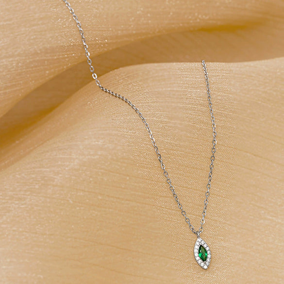 Wholesale Women's Sterling Silver 14K Gold Plated Emerald Rhombus Pendant Ochain Necklace With Eye Of Horus Retro Design