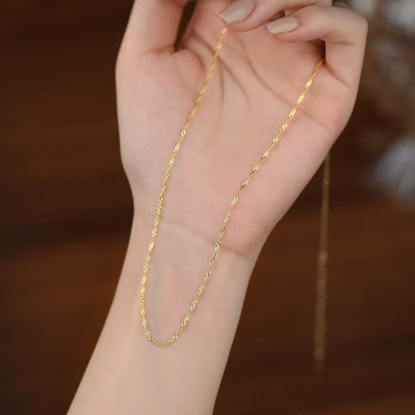 Wholesale Women's 925 Sterling Silver 18K Gold Plated Water Wave Geometric Fashion Chain