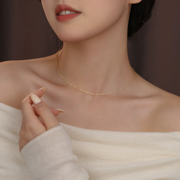 Wholesale Women's 925 Sterling Silver 18K Gold Plated Water Wave Geometric Fashion Chain