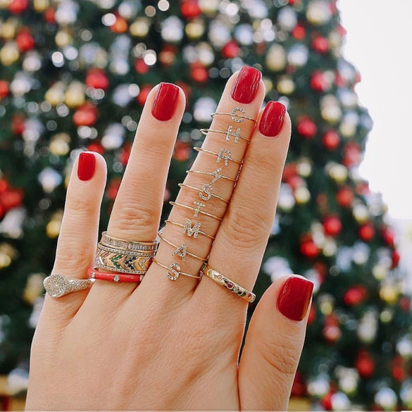 Wholesale Women's 925 Sterling Silver Letters Zircon Ring Stacking Combination