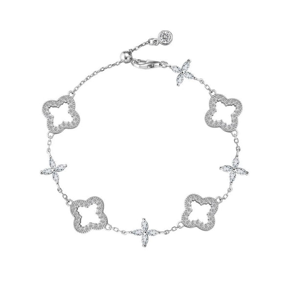 Wholesale Women's 925 Sterling Silver Light Luxury Style Fourleaf Clover Hollow Bracelet With Horse Eye Stone And Electroplating