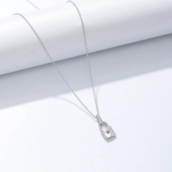 Wholesale Women's Sterling Silver 925 Lock Necklace With Diamond Encrusted And Geometric Pattern Cross Chain