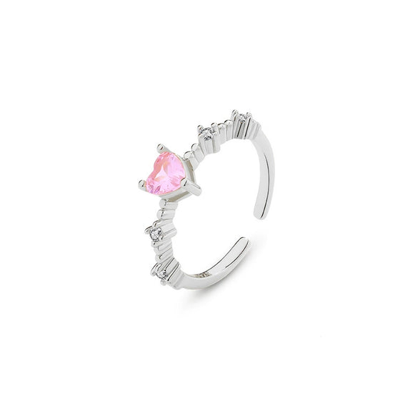 Wholesale Women's 925 Sterling Silver Love Ring With Pink Zircon And Heart Shape