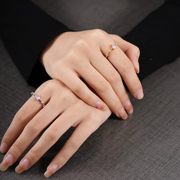 Wholesale Women's 925 Sterling Silver Love Ring With Pink Zircon And Heart Shape