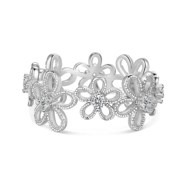 Wholesale Women's 925 Sterling Silver Minimalist Flower Edge Ring With Electroplating