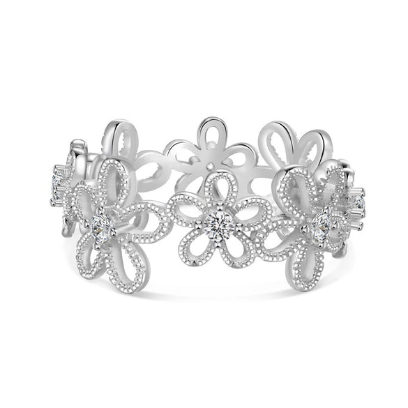 Wholesale Women's 925 Sterling Silver Minimalist Flower Edge Ring With Electroplating