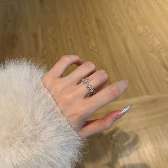 Wholesale Women's 925 Sterling Silver Minimalist Flower Edge Ring With Electroplating
