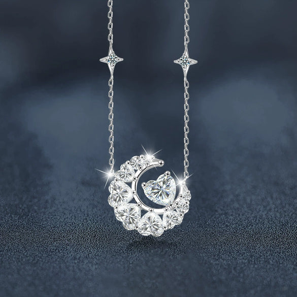 Wholesale Women's 925 Sterling Silver Moissanite Heart Shape Star Moon Fashion Necklace