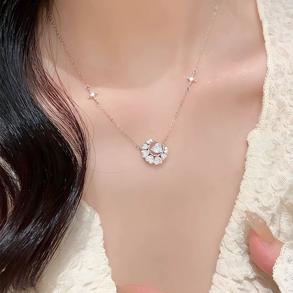 Wholesale Women's 925 Sterling Silver Moissanite Heart Shape Star Moon Fashion Necklace