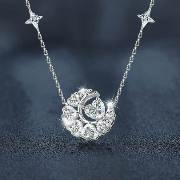 Wholesale Women's 925 Sterling Silver Moissanite Heart Shape Star Moon Fashion Necklace