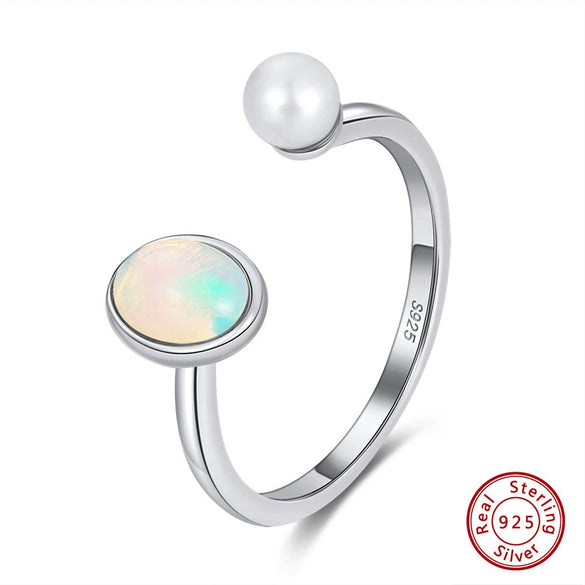 Wholesale Women's Sterling Silver Moonstone Opening Hammer Finger Ring With Geometric Personality Style And Electroplating