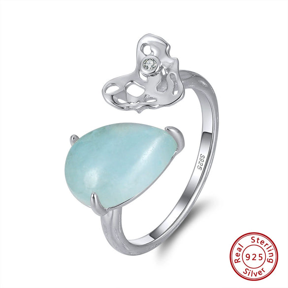 Wholesale Women's Sterling Silver Moonstone Opening Hammer Finger Ring With Geometric Personality Style And Electroplating